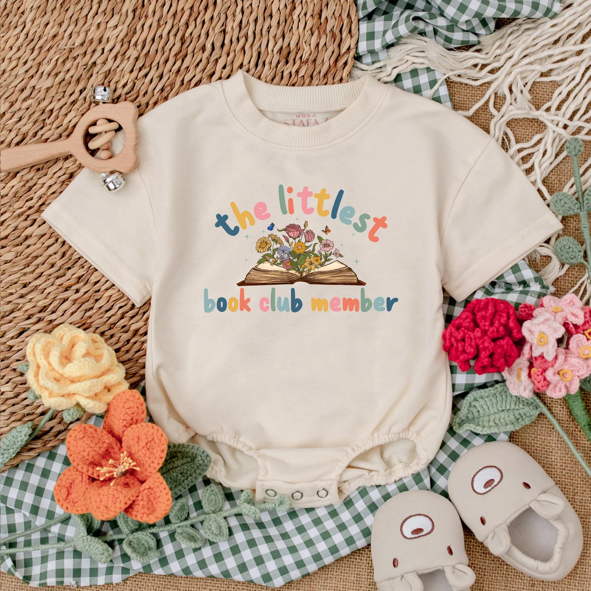The Littlest Book Club Member Baby Romper Whimsical Wildflower Design Girl Outfit Newborn Gift Soft Cotton Playful Bodysuit