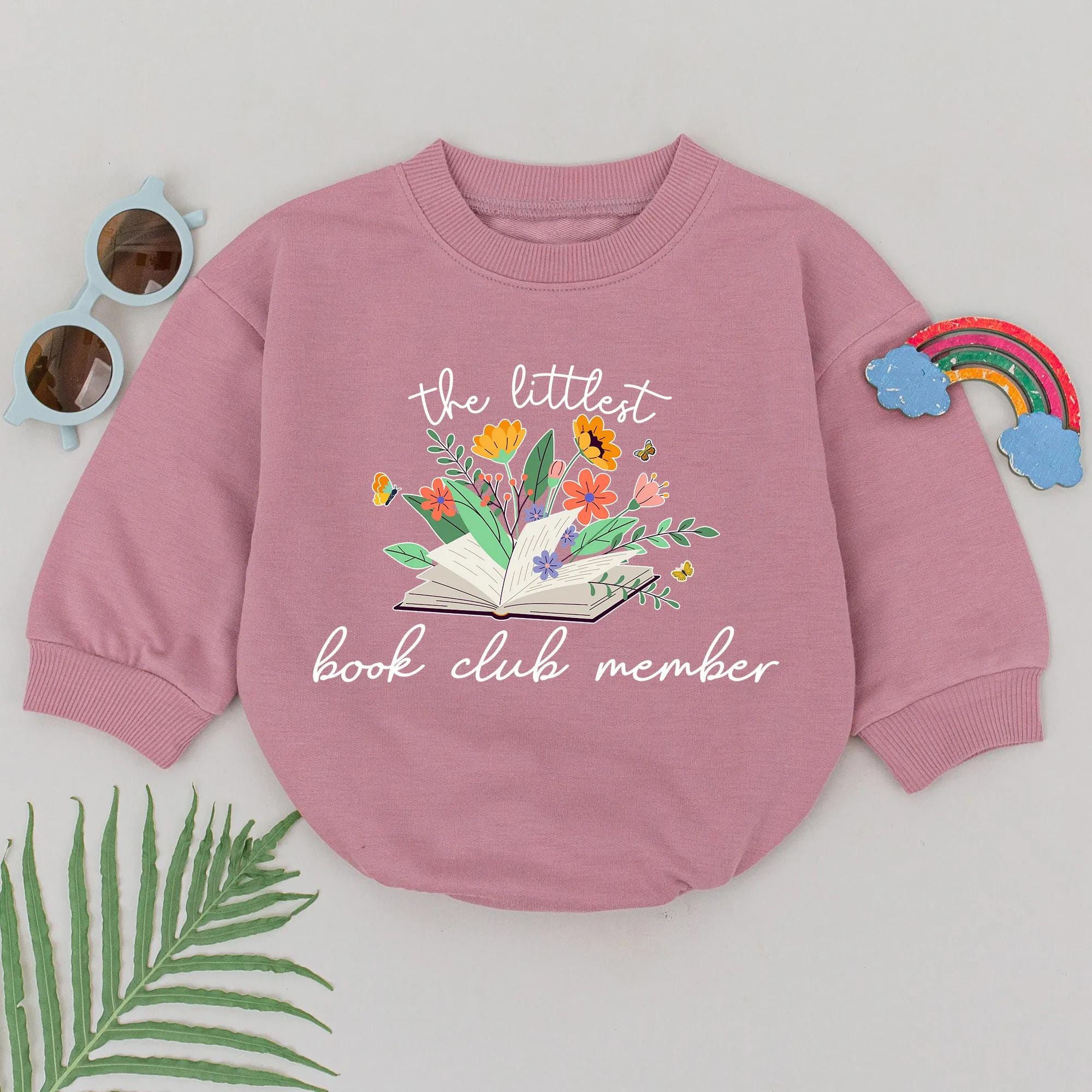 Littlest Book Club Member Romper Pastel Wildflower Design Baby Bodysuit Gift Soft Cotton Outfit for Book Lover Kids Birthday or Baby Shower