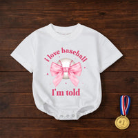 I Love Baseball I'm Told Baby Girl Romper with Pink Bow Funny Infant Outfit Cute Sports Design Soft Comfortable Gift for Baseball Fans