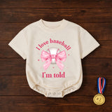 I Love Baseball I'm Told Baby Girl Romper with Pink Bow Funny Infant Outfit Cute Sports Design Soft Comfortable Gift for Baseball Fans