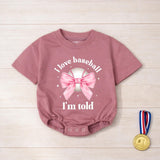 I Love Baseball I'm Told Baby Girl Romper with Pink Bow Funny Infant Outfit Cute Sports Design Soft Comfortable Gift for Baseball Fans