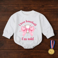 I Love Baseball I'm Told Baby Girl Romper with Pink Bow Funny Infant Outfit Cute Sports Design Soft Comfortable Gift for Baseball Fans