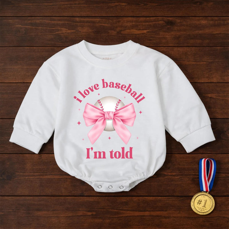 I Love Baseball I'm Told Baby Girl Romper with Pink Bow Funny Infant Outfit Cute Sports Design Soft Comfortable Gift for Baseball Fans
