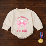I Love Baseball I'm Told Baby Girl Romper with Pink Bow Funny Infant Outfit Cute Sports Design Soft Comfortable Gift for Baseball Fans