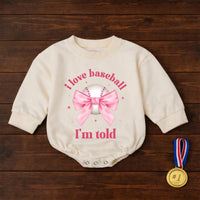 I Love Baseball I'm Told Baby Girl Romper with Pink Bow Funny Infant Outfit Cute Sports Design Soft Comfortable Gift for Baseball Fans