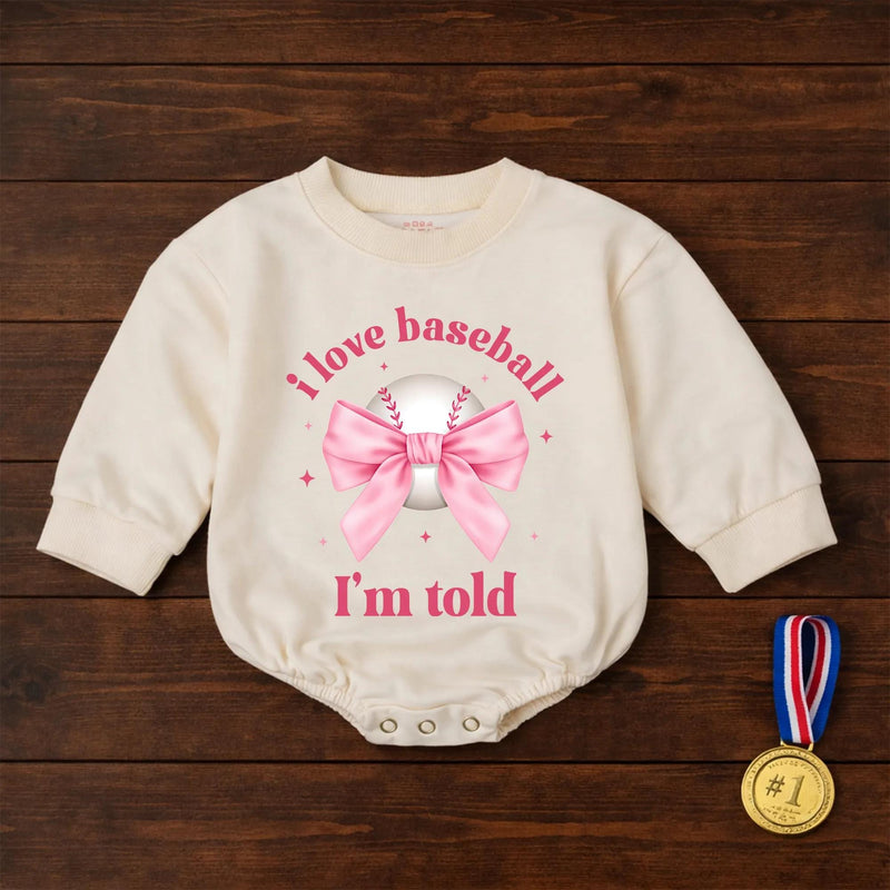 I Love Baseball I'm Told Baby Girl Romper with Pink Bow Funny Infant Outfit Cute Sports Design Soft Comfortable Gift for Baseball Fans