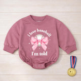 I Love Baseball I'm Told Baby Girl Romper with Pink Bow Funny Infant Outfit Cute Sports Design Soft Comfortable Gift for Baseball Fans