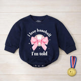 I Love Baseball I'm Told Baby Girl Romper with Pink Bow Funny Infant Outfit Cute Sports Design Soft Comfortable Gift for Baseball Fans