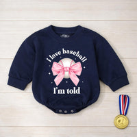 I Love Baseball I'm Told Baby Girl Romper with Pink Bow Funny Infant Outfit Cute Sports Design Soft Comfortable Gift for Baseball Fans