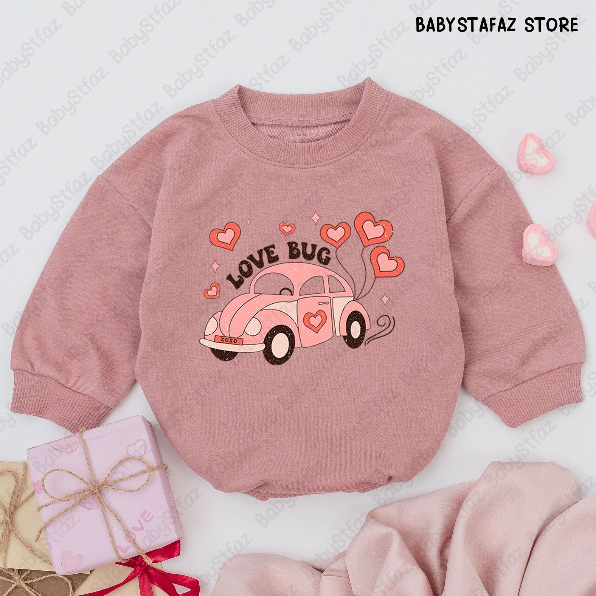 Love Bug Baby Romper Retro Car Design Valentine's Outfit Cute Gift for Girls Soft Cotton Comfortable Infant Clothing Sweet Heart Theme