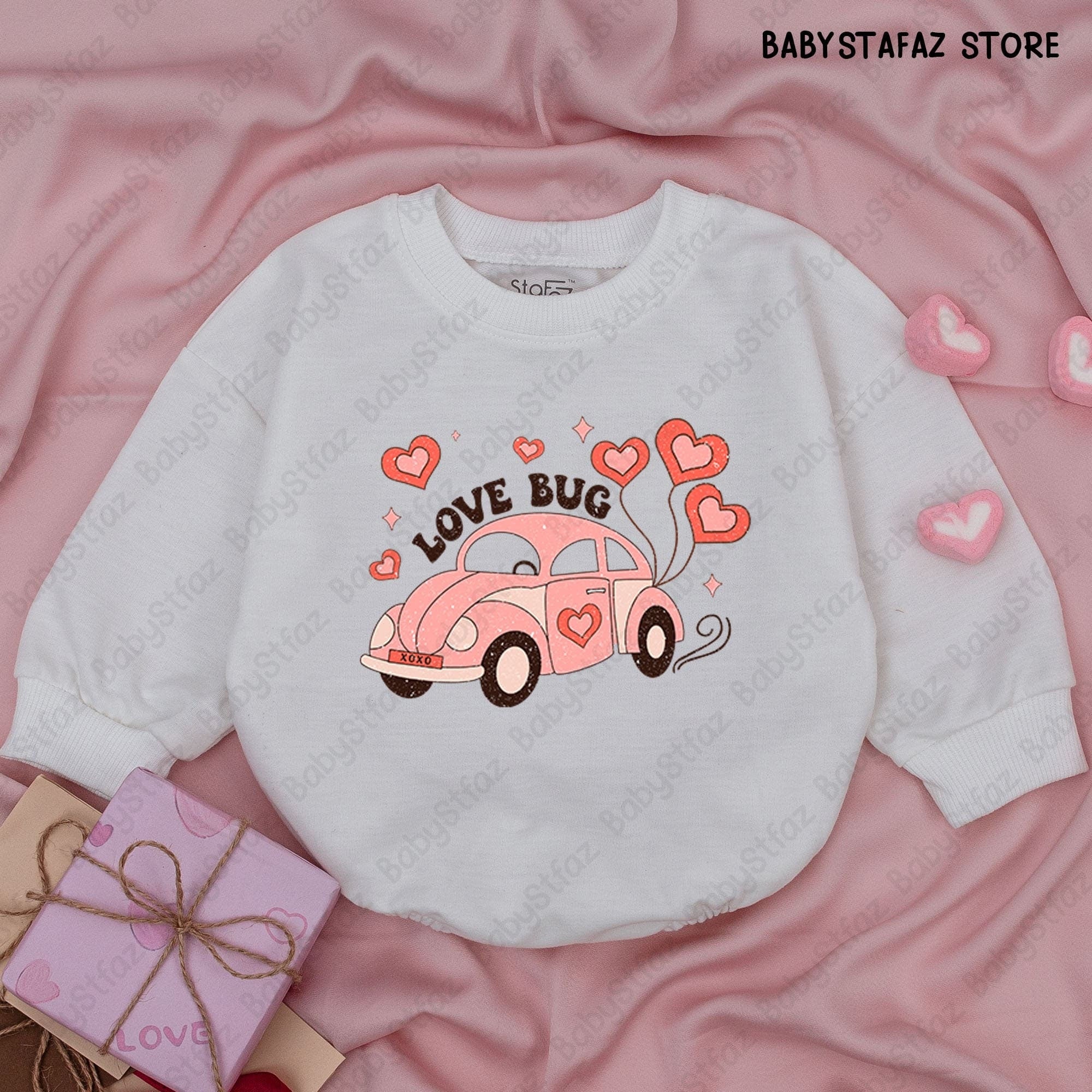 Love Bug Baby Romper Retro Car Design Valentine's Outfit Cute Gift for Girls Soft Cotton Comfortable Infant Clothing Sweet Heart Theme