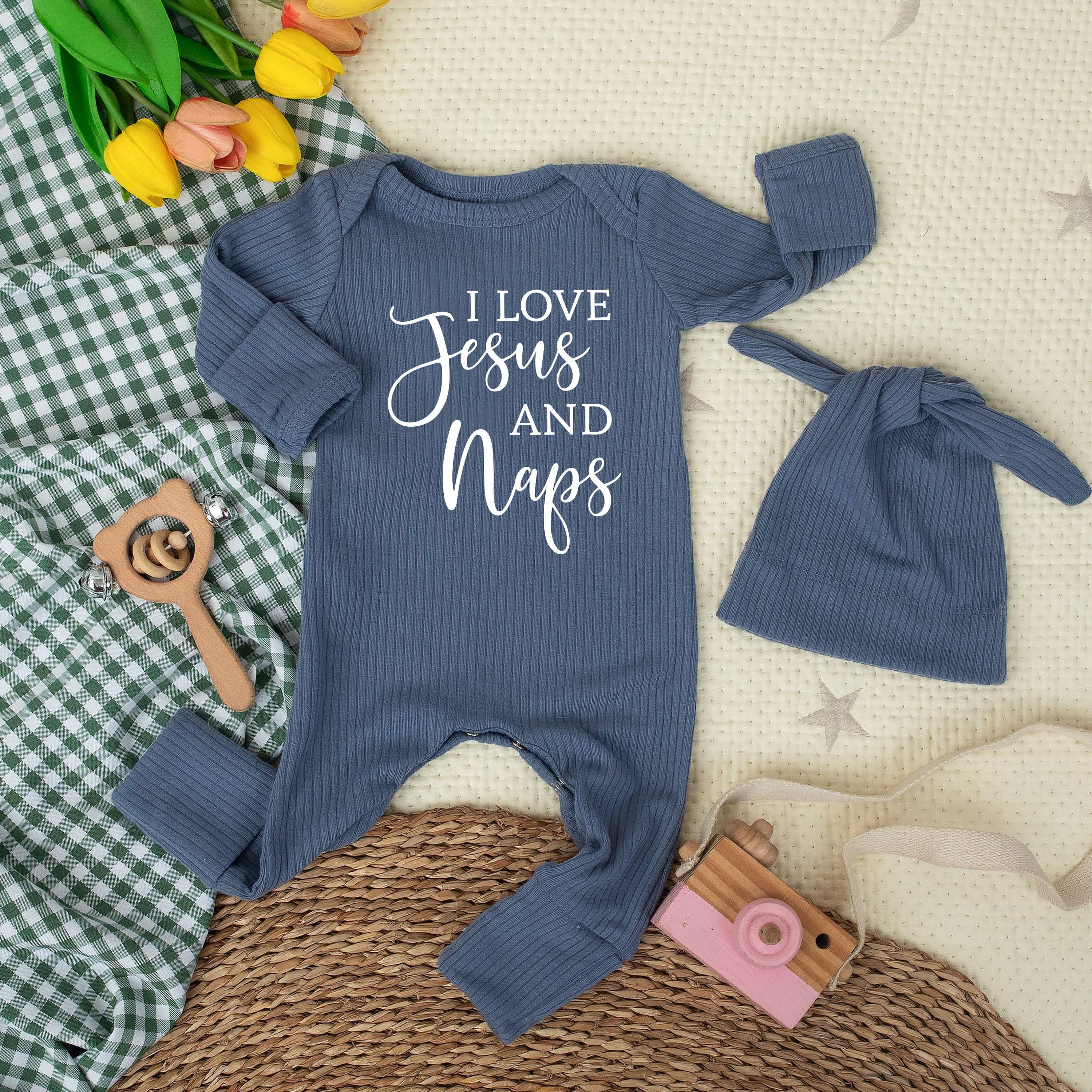 I Love Jesus and Naps Baby Bodysuit and Hat Set, Christian Newborn Outfit, Faith-Based Baby Shower Gift, Coming Home Clothes