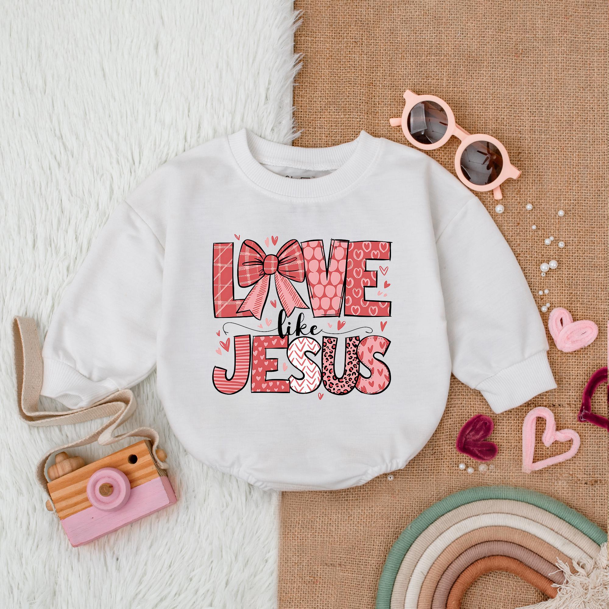 Love Like Jesus Valentine's Baby Girl Romper First Valentine's Outfit Soft Cotton Bubble Bodysuit Infant Holiday Party Clothes