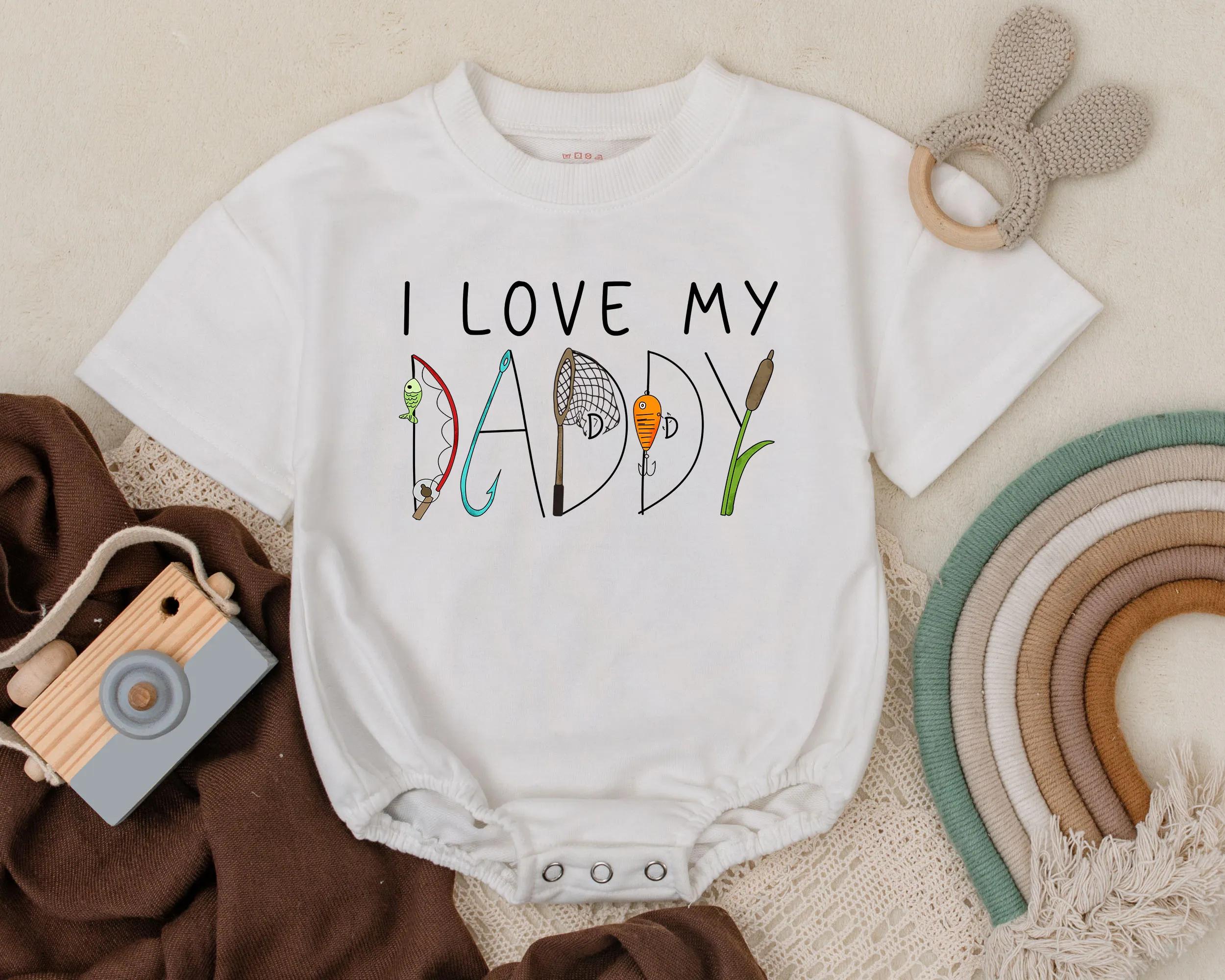 I Love My Daddy Baby Romper Fishing Theme Father's Day Outfit Earthy Tones New Dad Gift Cotton Comfort Infant Pregnancy Announcement
