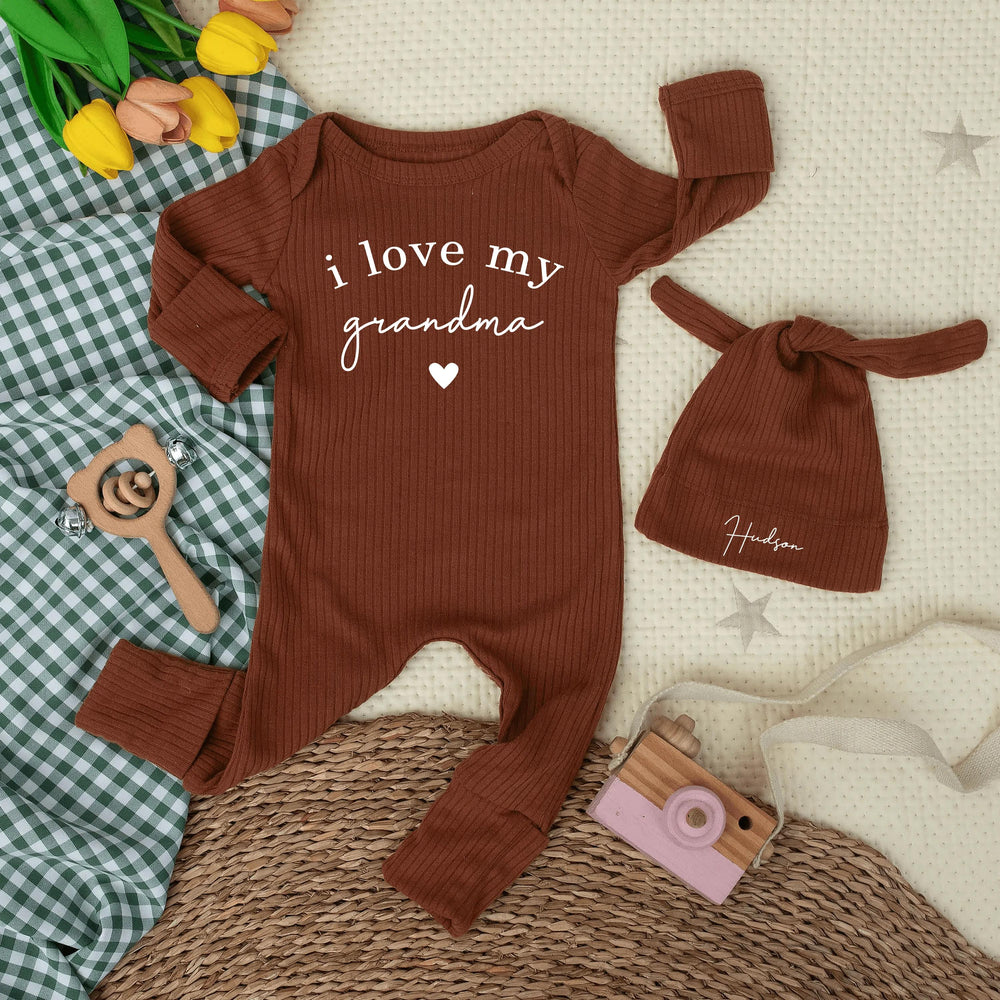 I Love My Grandma Baby Bodysuit with Custom Name Hudson Sweet Design Soft Cotton Newborn Outfit Perfect Baby Shower or Valentine Gift