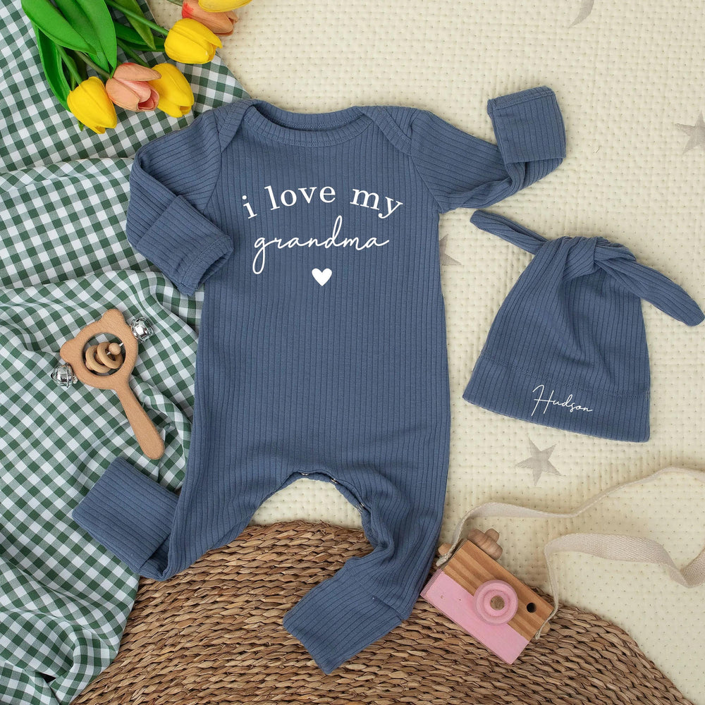 I Love My Grandma Baby Bodysuit with Custom Name Hudson Sweet Design Soft Cotton Newborn Outfit Perfect Baby Shower or Valentine Gift