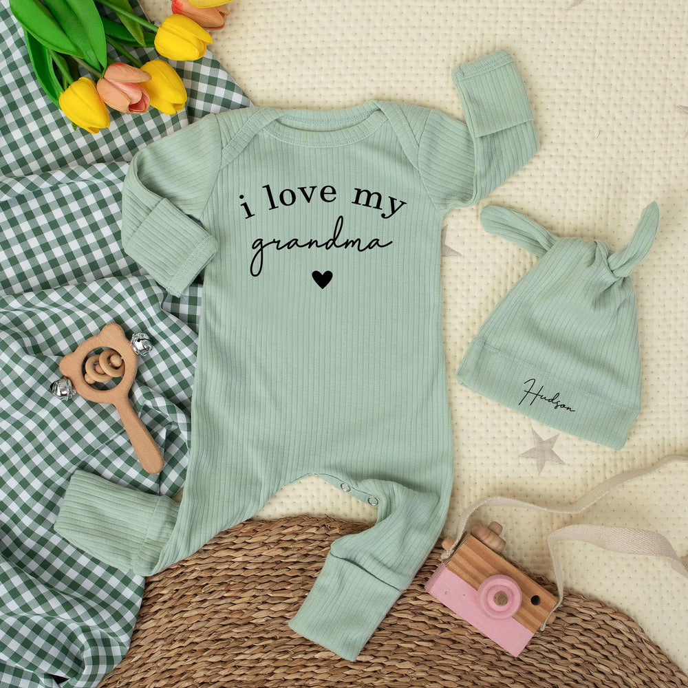 I Love My Grandma Baby Bodysuit with Custom Name Hudson Sweet Design Soft Cotton Newborn Outfit Perfect Baby Shower or Valentine Gift