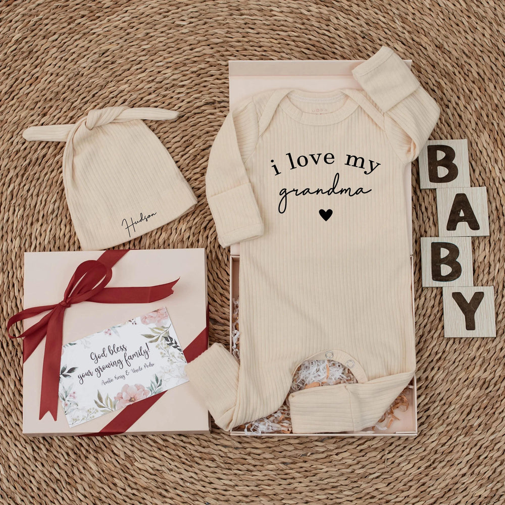 I Love My Grandma Baby Bodysuit with Custom Name Hudson Sweet Design Soft Cotton Newborn Outfit Perfect Baby Shower or Valentine Gift