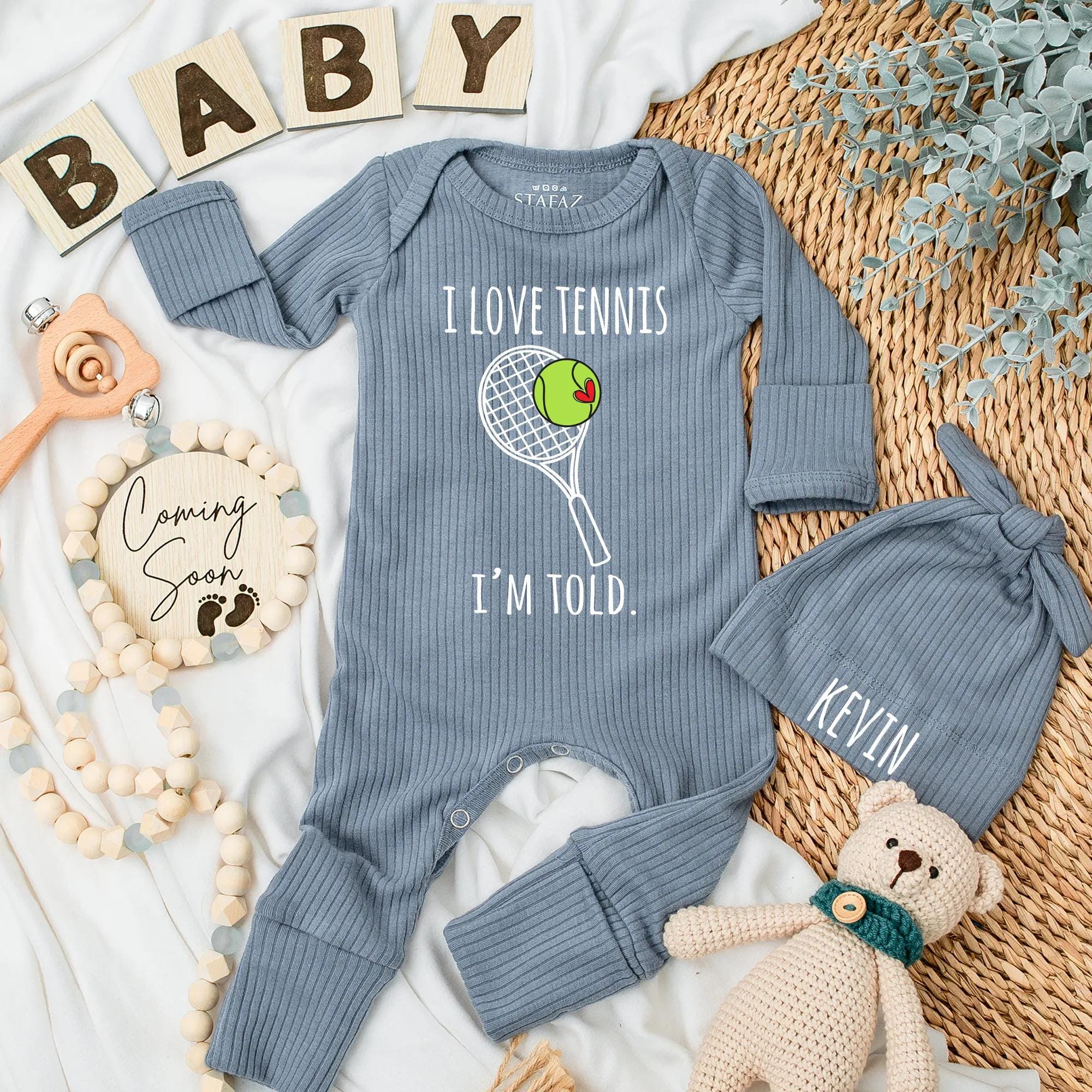 I Love Tennis I'm Told Baby Bodysuit Funny Newborn Outfit Tennis Fan Gift Cute Infant Clothes Soft Cotton Sporty Design