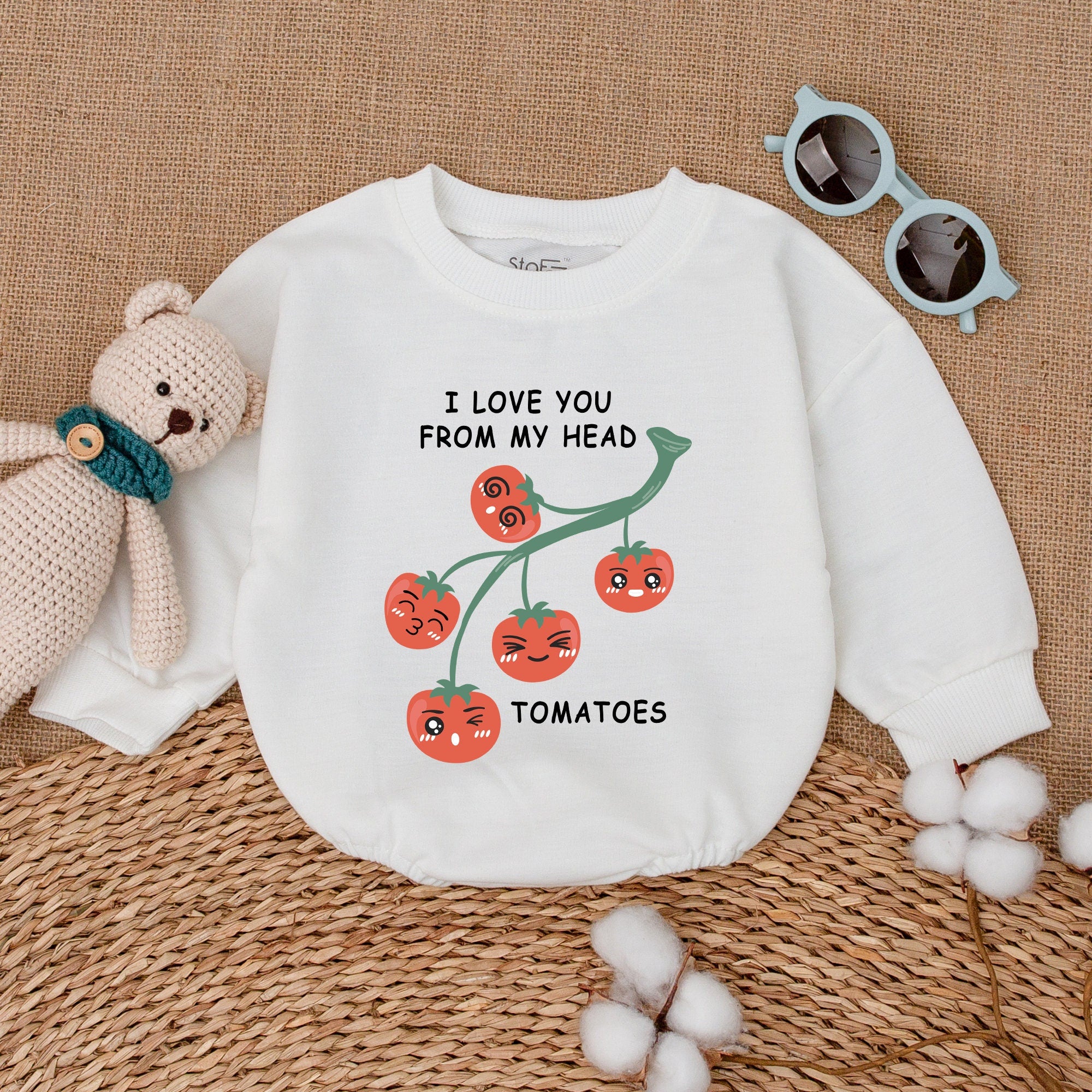 I Love You From My Head Tomatoes Baby Romper Fun Cartoon Design Soft Cotton Bodysuit for Infant or Toddler Gift Hipster Vegan Outfit