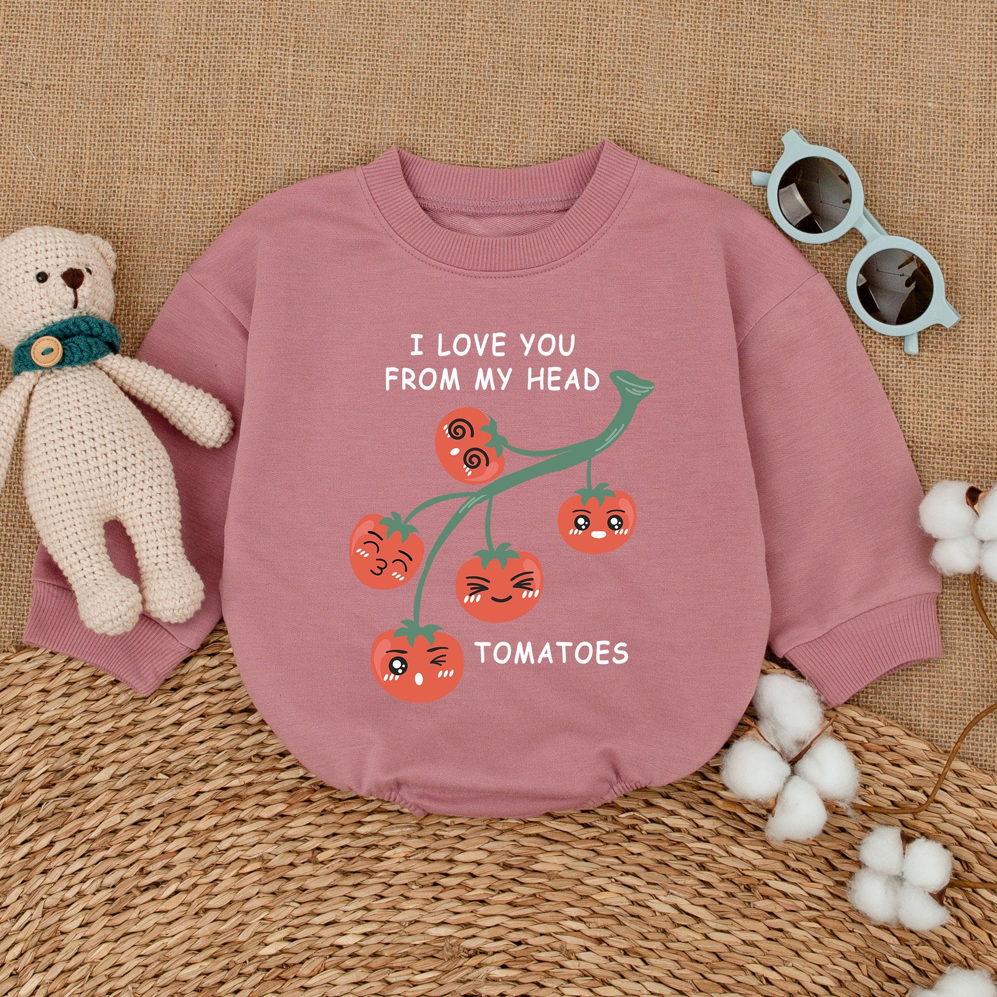 I Love You From My Head Tomatoes Baby Romper Fun Cartoon Design Soft Cotton Bodysuit for Infant or Toddler Gift Hipster Vegan Outfit