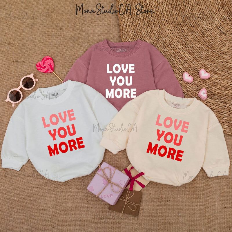 Love You More Baby Romper Valentines Outfit 1st Valentine Bodysuit Girl Pink Red Cotton Soft Comfortable Baby Holiday Gift