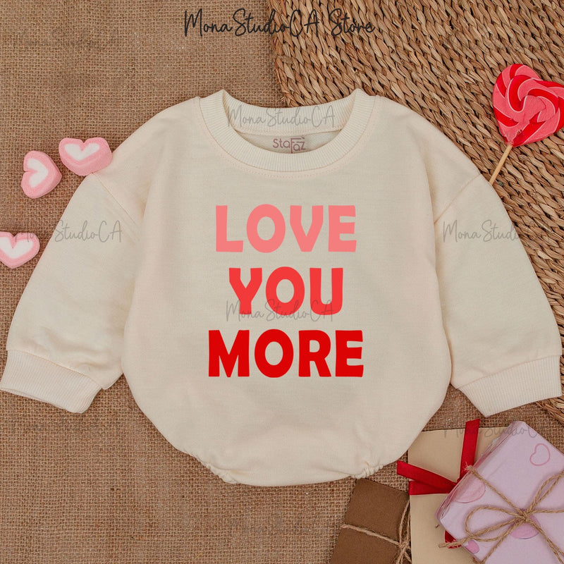 Love You More Baby Romper Valentines Outfit 1st Valentine Bodysuit Girl Pink Red Cotton Soft Comfortable Baby Holiday Gift