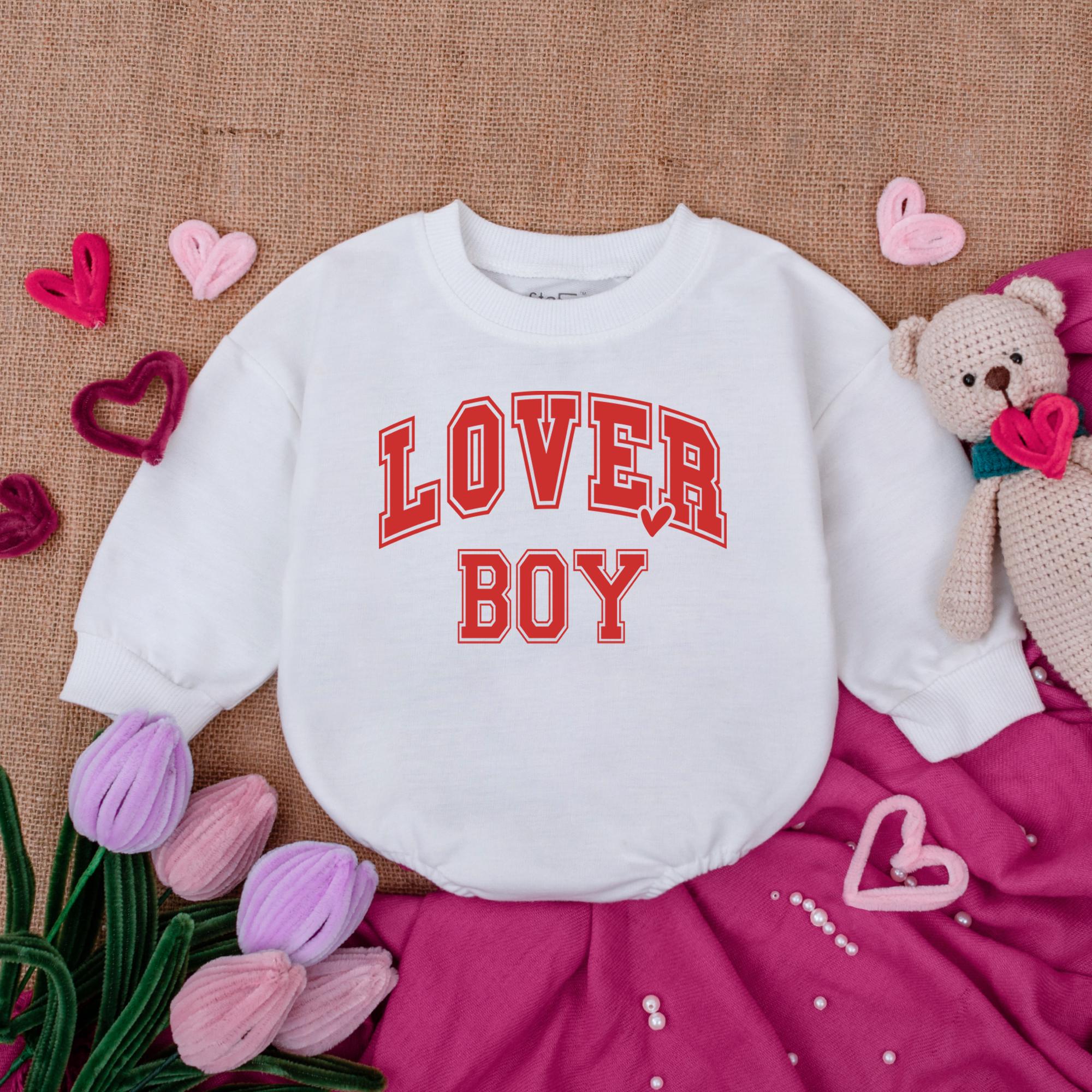 Lover Boy Baby Bodysuit with Collegiate Heart Design Soft Cotton Newborn Outfit Valentine Gift for Infant Boy or Girl Celebration