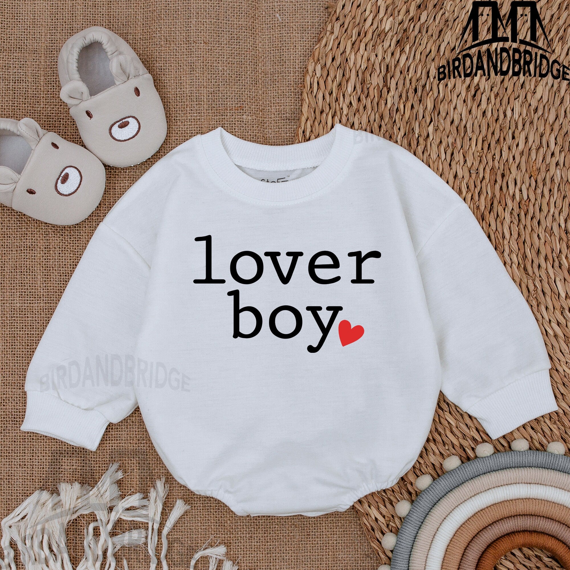 Lover Boy Baby Bodysuit with Red Heart Valentine Newborn Outfit Soft Cotton Baby Announcement Romper Natural Cute Infant Clothes