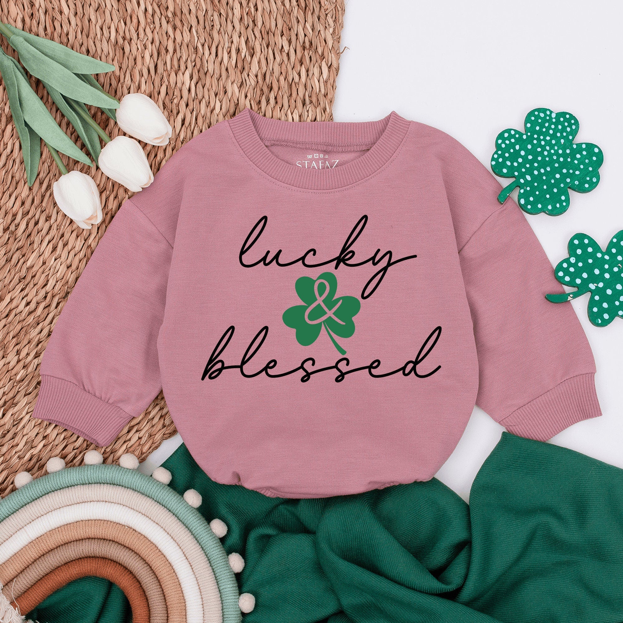 Lucky & Blessed Baby Romper with Green Shamrock Design St. Patrick's Day Outfit Soft Cotton Newborn Gift Infant Clothes Irish Holiday