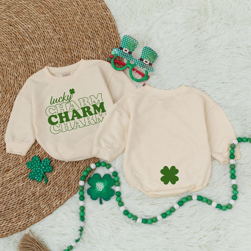 Lucky Charm Baby Bodysuit with Shamrock St. Patrick's Day Irish Newborn Gift Soft Cotton Romper Festive Green Design for Holiday