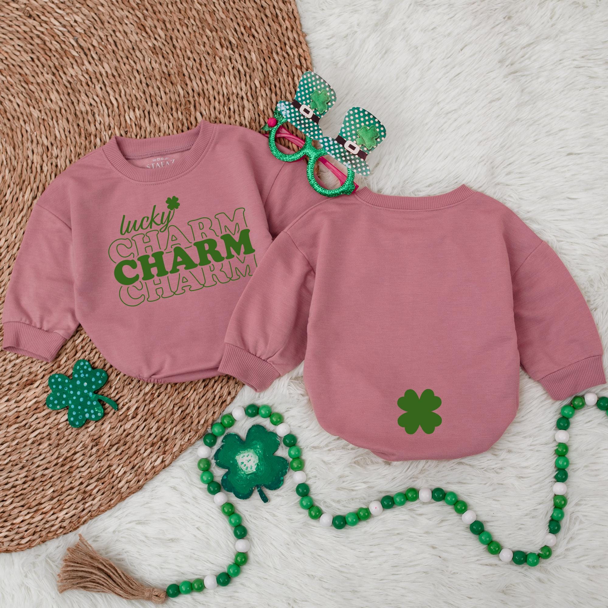 Lucky Charm Baby Bodysuit with Shamrock St. Patrick's Day Irish Newborn Gift Soft Cotton Romper Festive Green Design for Holiday