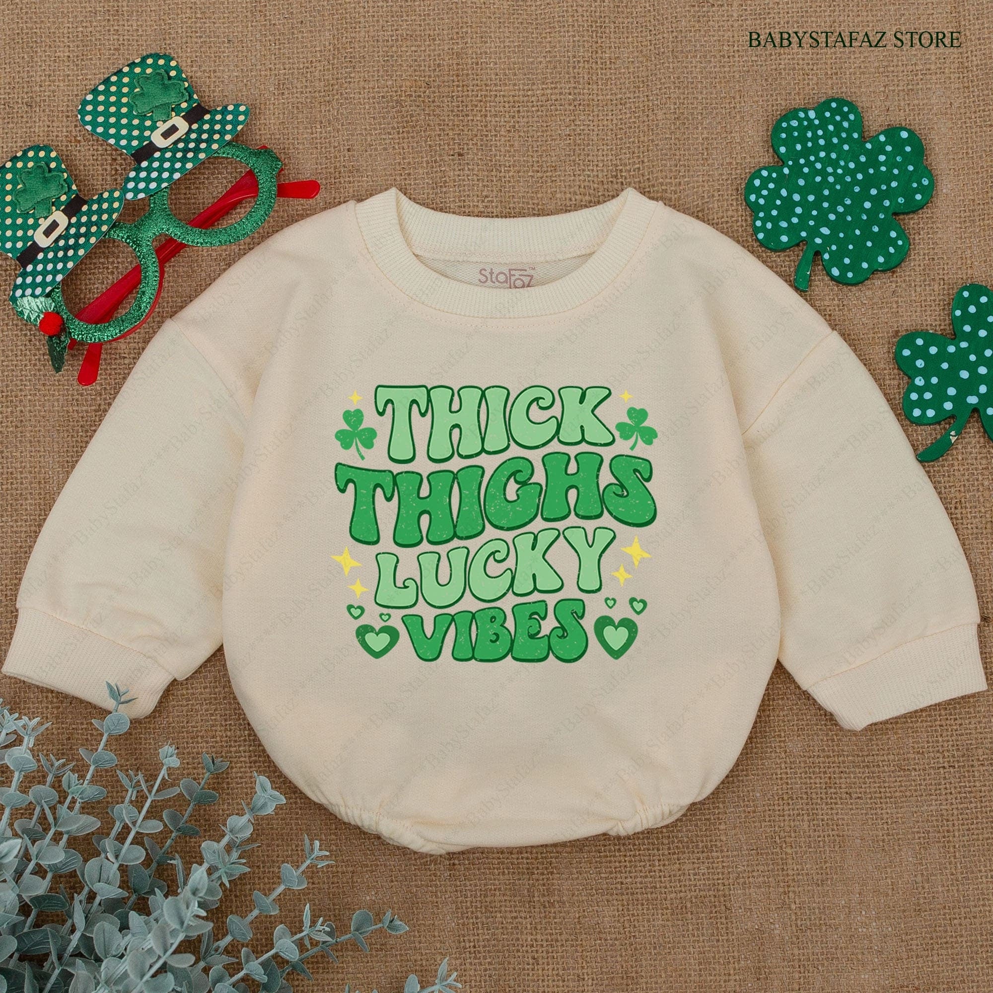 Lucky Vibes Baby Romper with Thick Thighs Shamrock Design St. Patrick's Day Outfit Comfortable Cotton for Infant Girl Holiday Party