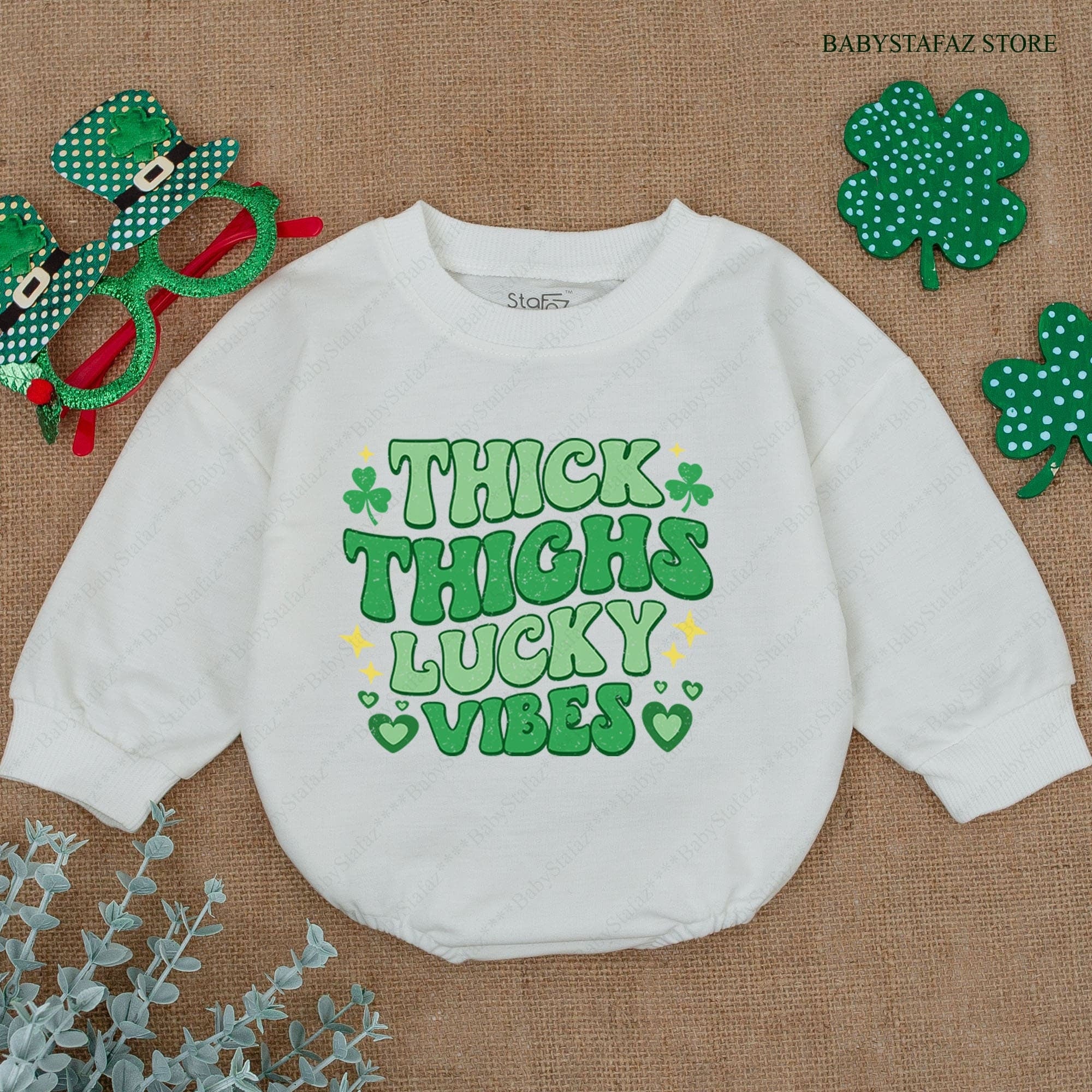 Lucky Vibes Baby Romper with Thick Thighs Shamrock Design St. Patrick's Day Outfit Comfortable Cotton for Infant Girl Holiday Party