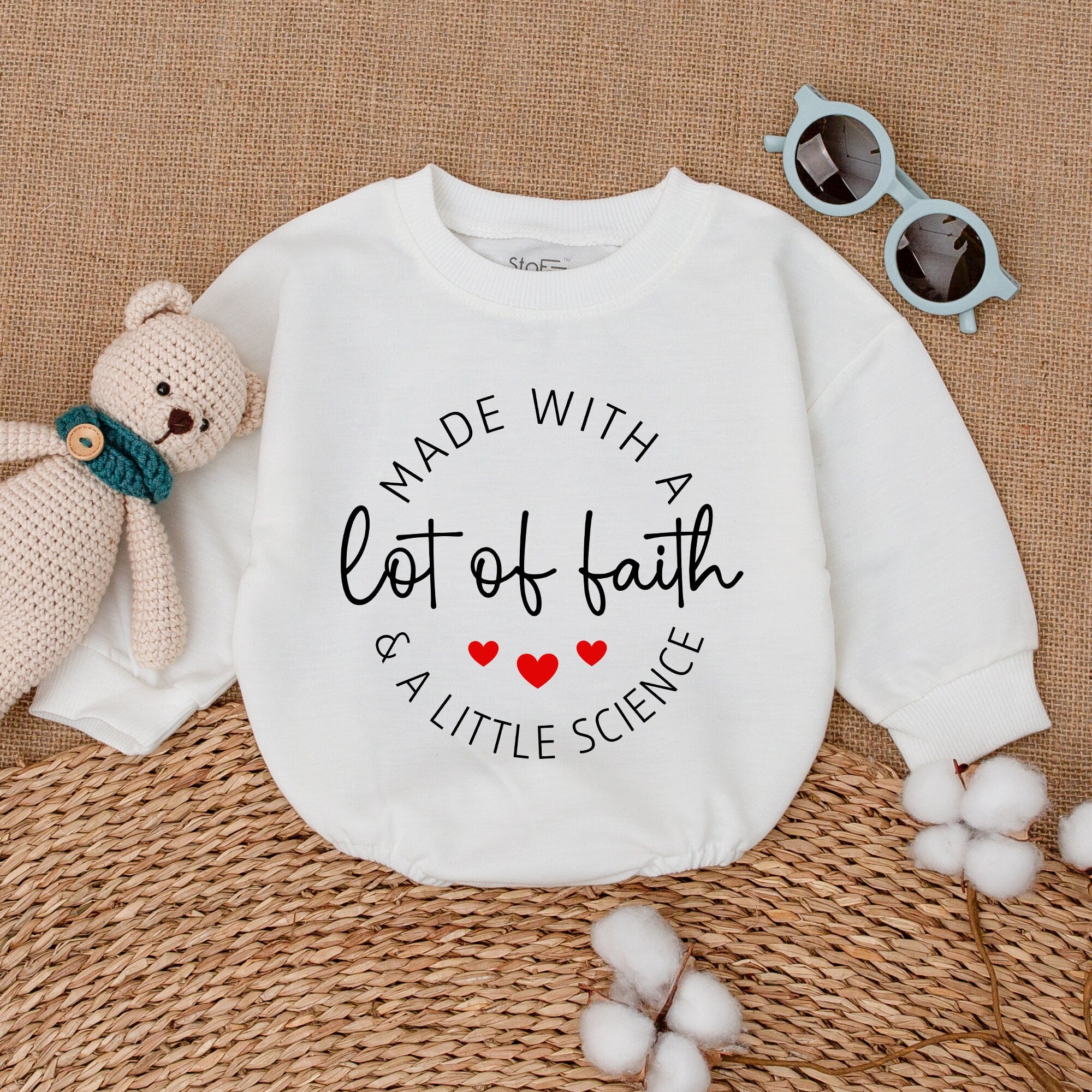 Made With A Lot Of Faith Romper IVF Baby Bodysuit Newborn Cute Black Design Red Hearts Comfortable Cotton Baby Shower Gift