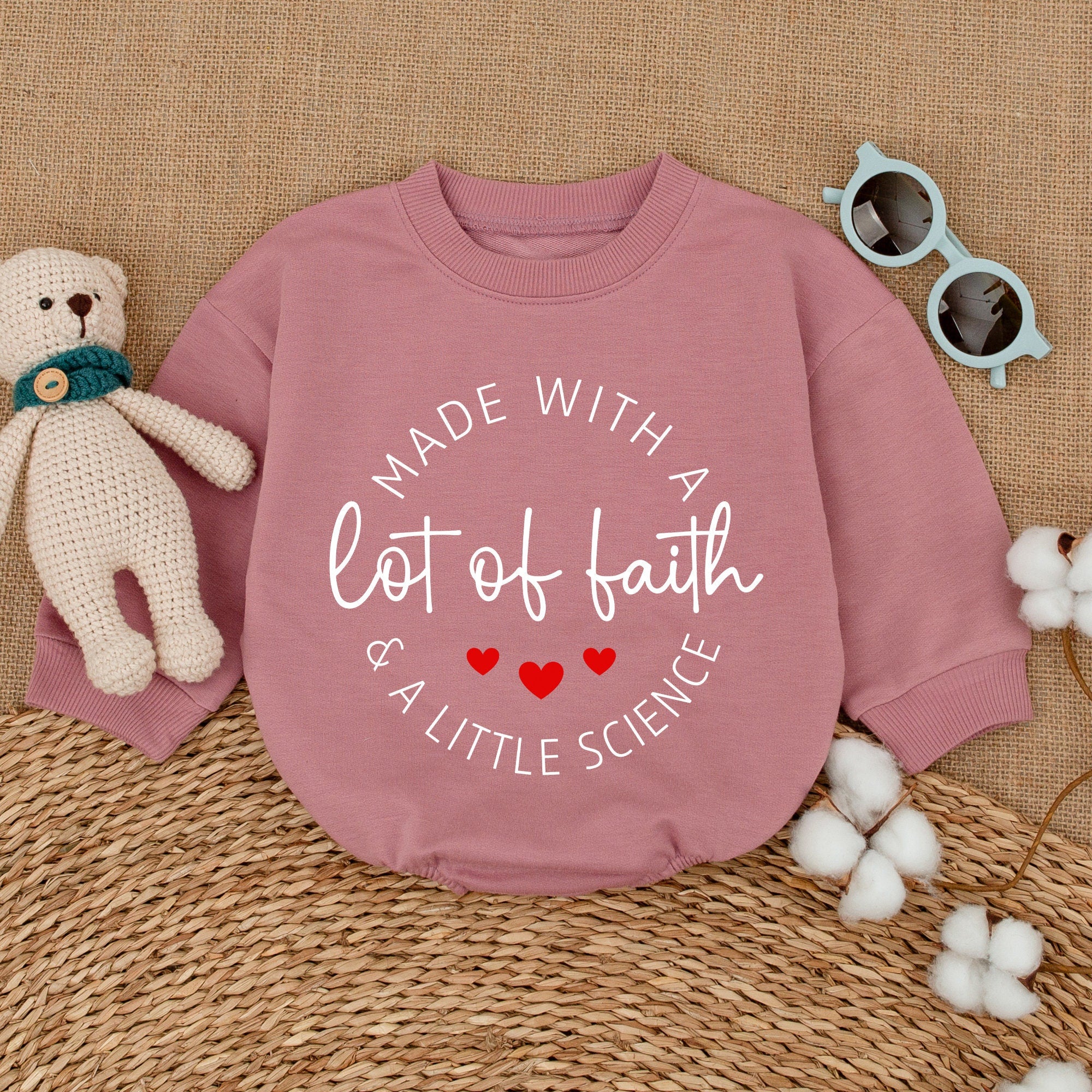 Made With A Lot Of Faith Romper IVF Baby Bodysuit Newborn Cute Black Design Red Hearts Comfortable Cotton Baby Shower Gift
