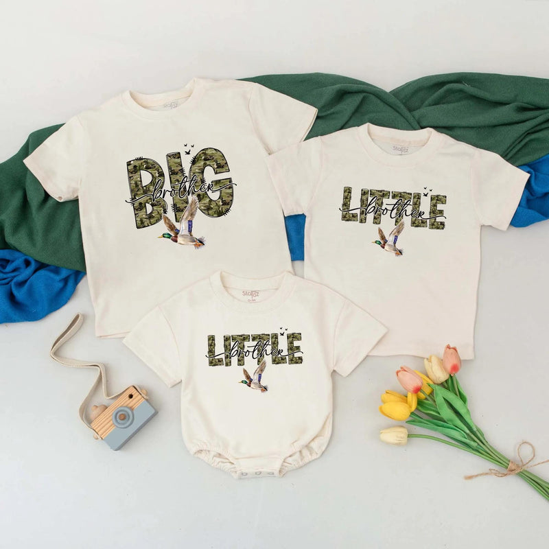 Mallard Duck Camo Big Brother Little Brother Matching Shirts Rustic Camouflage Sibling Outfit Baby Announcement Gift for Boys