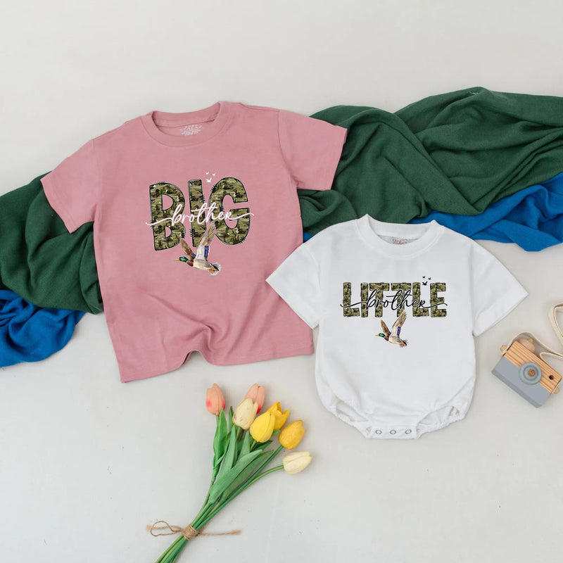 Mallard Duck Camo Big Brother Little Brother Matching Shirts Rustic Camouflage Sibling Outfit Baby Announcement Gift for Boys