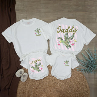 Mallard Duck Matching Family Shirts with Custom Name, Daddy and Daughter Wildlife T-Shirts, Pink and Sage Green Vintage Design