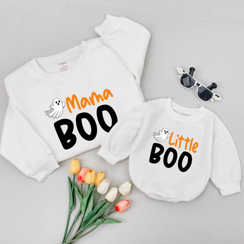 Mama Boo and Little Boo Halloween Matching Outfits Cute Ghost Design Mom Baby Shirts Family Holiday Look Soft Comfortable Festive Clothes