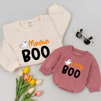 Mama Boo and Little Boo Halloween Matching Outfits Cute Ghost Design Mom Baby Shirts Family Holiday Look Soft Comfortable Festive Clothes