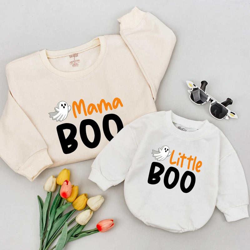 Mama Boo and Little Boo Halloween Matching Outfits Cute Ghost Design Mom Baby Shirts Family Holiday Look Soft Comfortable Festive Clothes