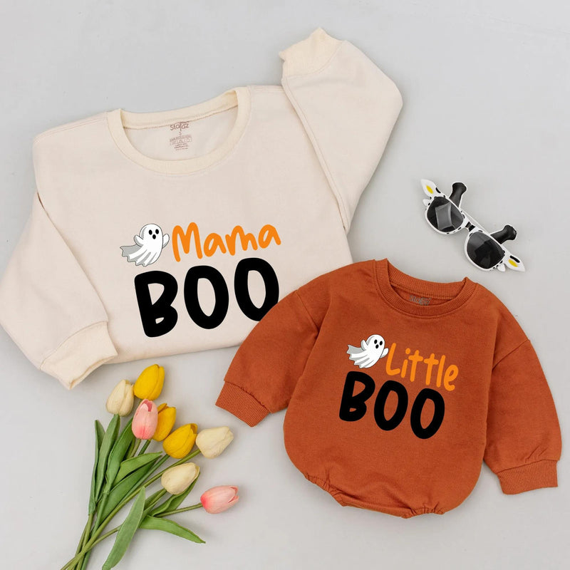 Mama Boo and Little Boo Halloween Matching Outfits Cute Ghost Design Mom Baby Shirts Family Holiday Look Soft Comfortable Festive Clothes