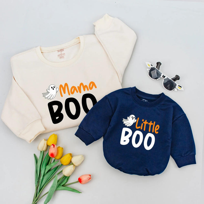 Mama Boo and Little Boo Halloween Matching Outfits Cute Ghost Design Mom Baby Shirts Family Holiday Look Soft Comfortable Festive Clothes