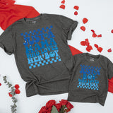 Mama and Boy Matching Shirts Retro Style Vibrant Blue Mother Son Outfit First Mother's Day Gift Family Bonding Smiley Face Design