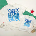 Mama and Boy Matching Shirts Retro Style Vibrant Blue Mother Son Outfit First Mother's Day Gift Family Bonding Smiley Face Design