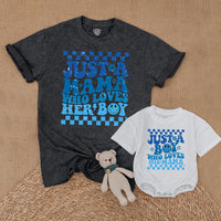 Mama and Boy Matching Shirts Retro Style Vibrant Blue Mother Son Outfit First Mother's Day Gift Family Bonding Smiley Face Design