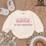 Mama is My Valentine Baby Bubble Romper Red Heart Design Infant Outfit Soft Cotton Newborn Bodysuit Holiday Celebration Gift