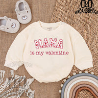 Mama is My Valentine Baby Bubble Romper Red Heart Design Infant Outfit Soft Cotton Newborn Bodysuit Holiday Celebration Gift