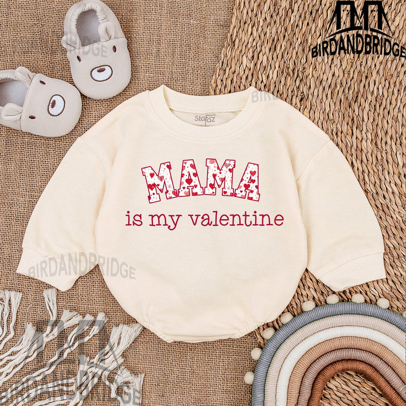 Mama is My Valentine Baby Bubble Romper Red Heart Design Infant Outfit Soft Cotton Newborn Bodysuit Holiday Celebration Gift